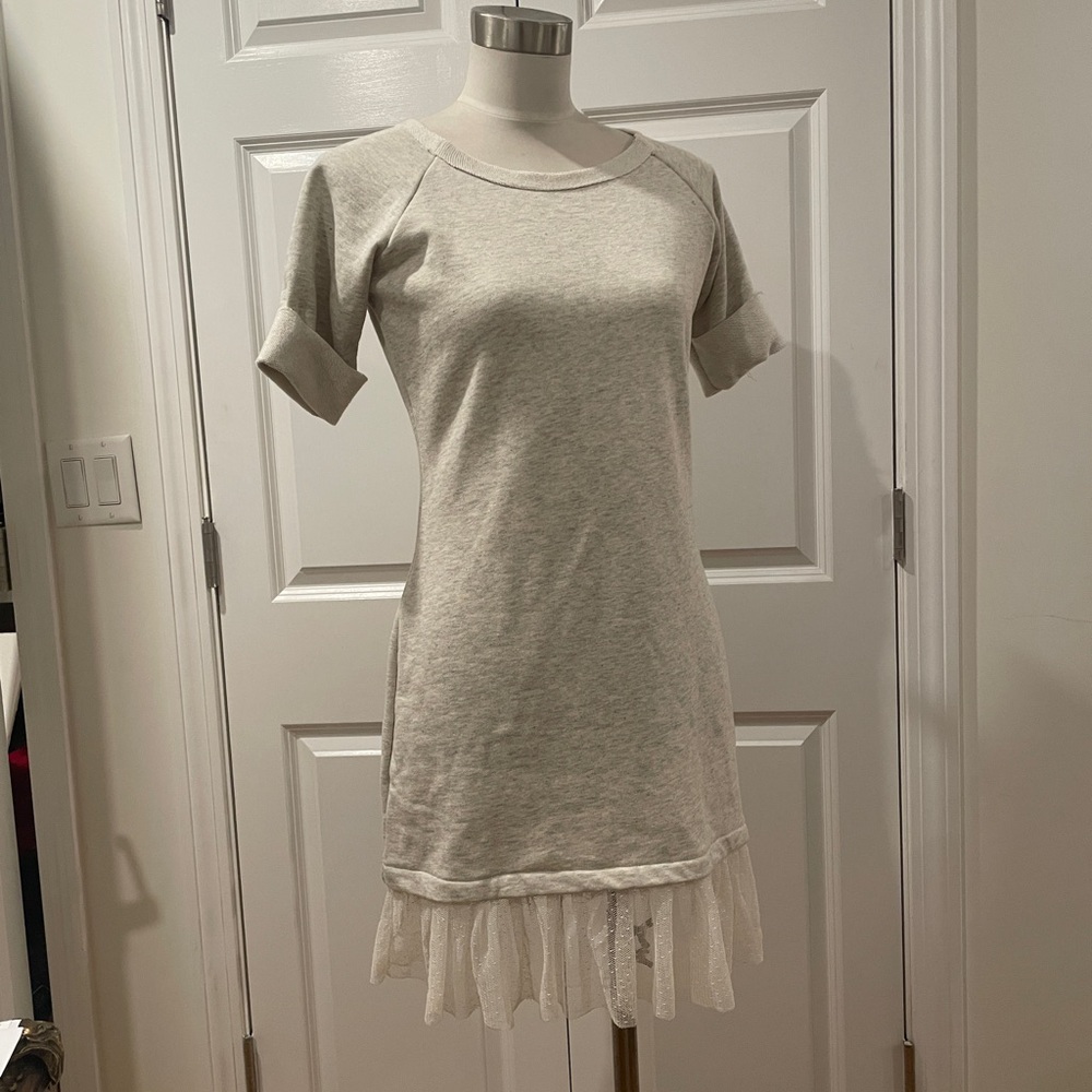 NWT Grethel Gray sweatshirt mini dress Mesh ruffle detail S $179